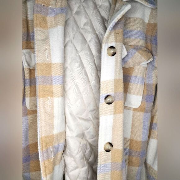 NWOT GARAGE Lavender & Tan Plaid Shacket, Size M - Picture 6 of 8